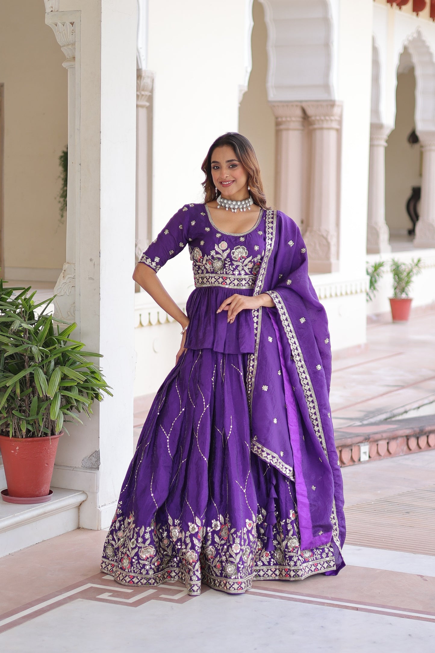Premium Gold Crush Embroidered Lehenga Choli Set