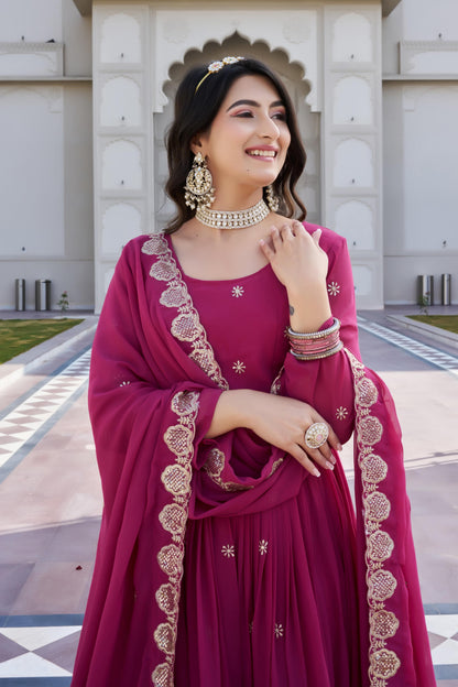 Elegant Festival Wear Fox Georgette Long Gown with Embroidered Dupatta