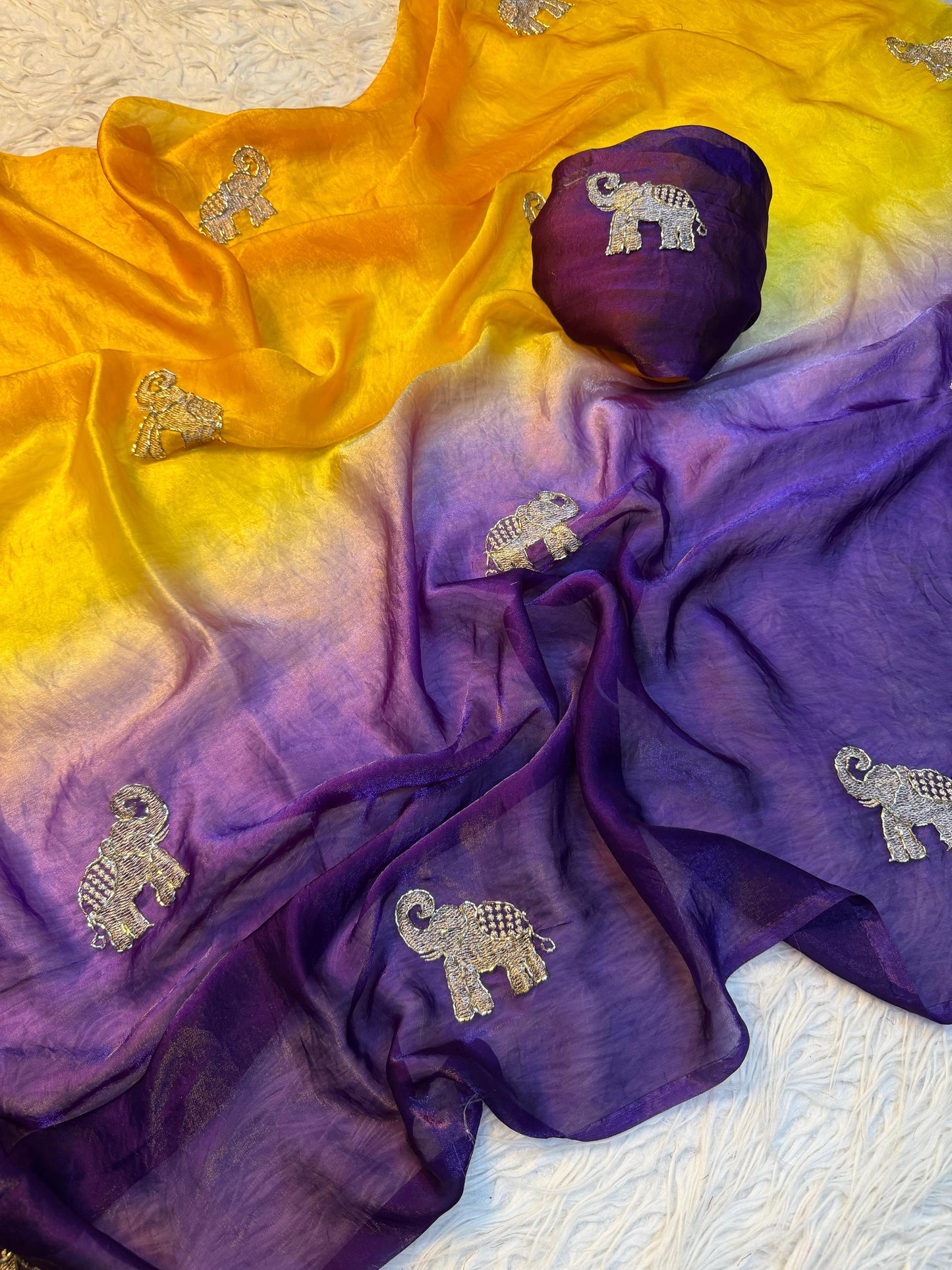 Soft Space Silk Ombre Saree with Sequins & Zari Work – Designer Party Wear