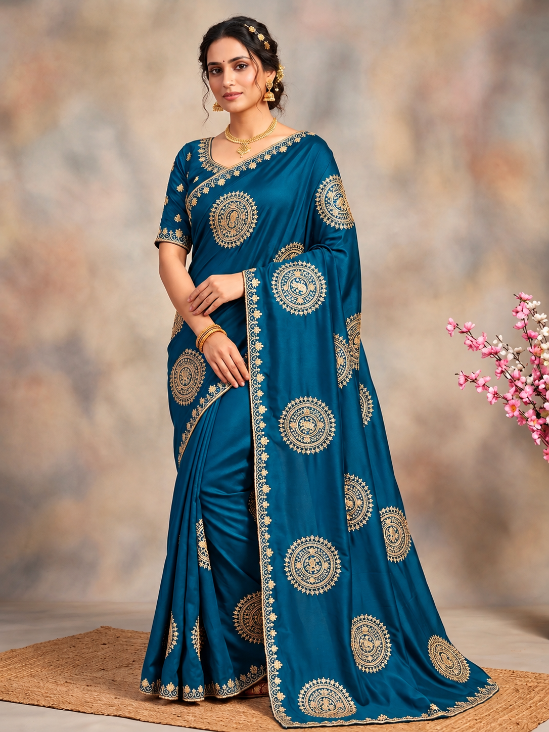 Premium H.O Silk Saree with Gotafoil Butta, C-Pallu & Cut Work Border