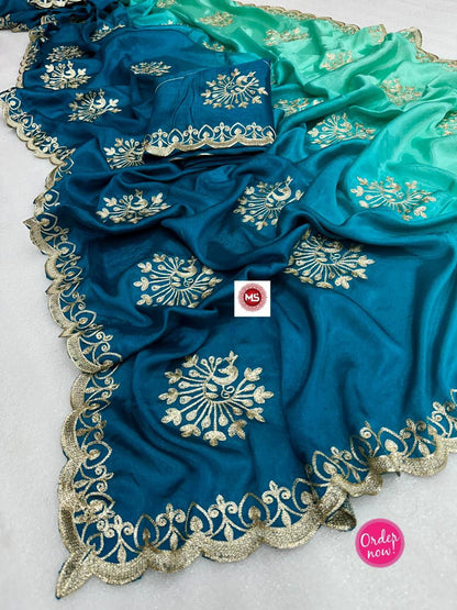 Elegant Dual Tone Silk Saree with Zari Motifs & Designer Border