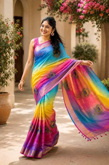 Pure Tussar Silk Saree for Women | Handloom Bhagalpuri Panel Design with Golden Border