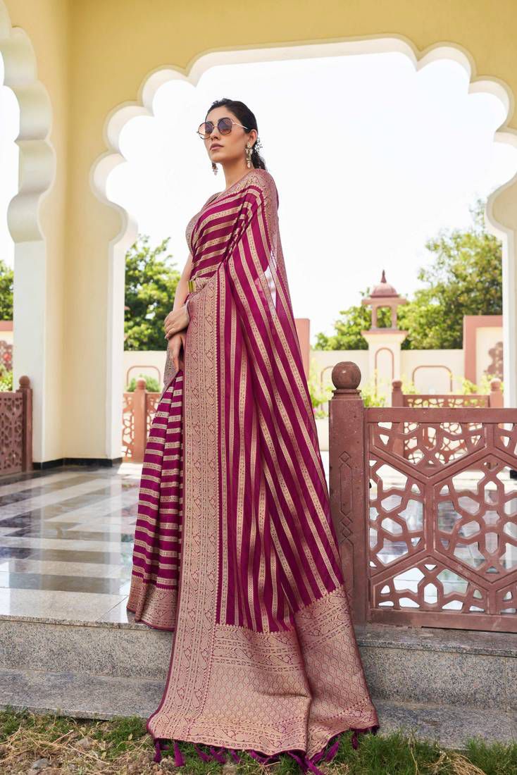 🔹 Title
Wine Zari Work Festive Saree