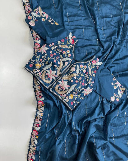 Rangoli Silk Embroidery Saree with Sequence Work & Designer Cut Work Border