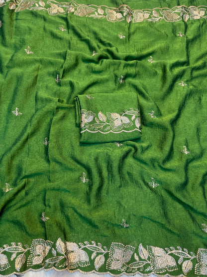 Soft Rangoli Crush Silk Saree with Heavy Sequence & Bits Embroidery | Party Wear Designer Saree
