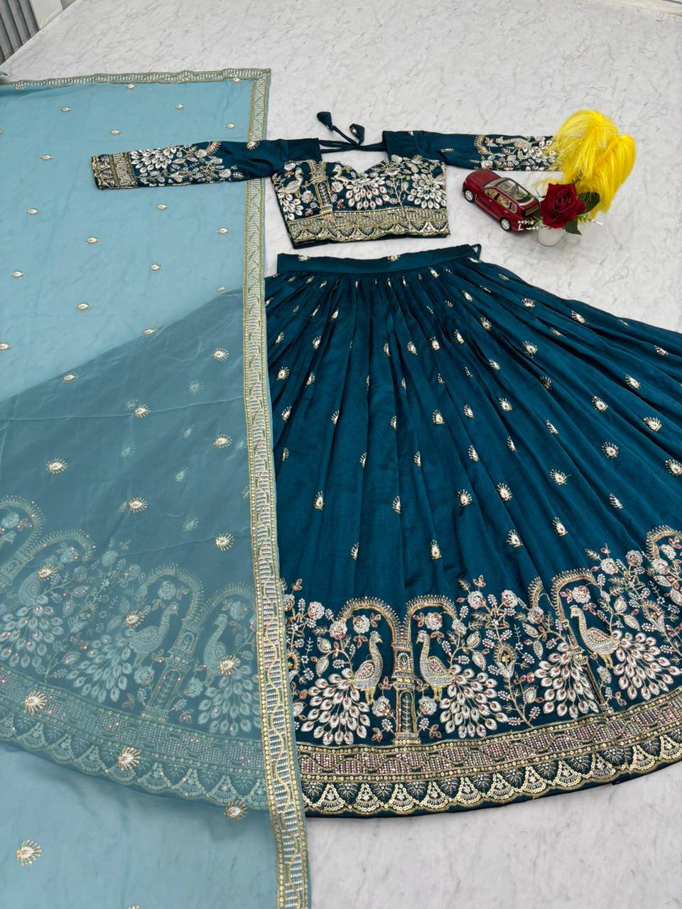 Vichitra Silk Heavy Embroidered Lehenga Choli with Dupatta – Real Model Look