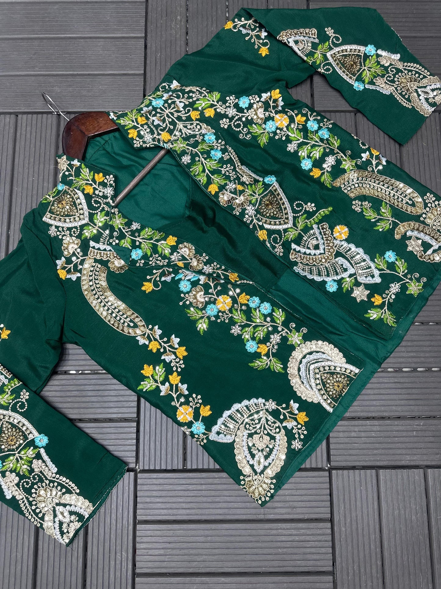 Designer Party Wear Embroidery Jacket Palazzo Set – Heavy Chinon 3 Piece Outfit