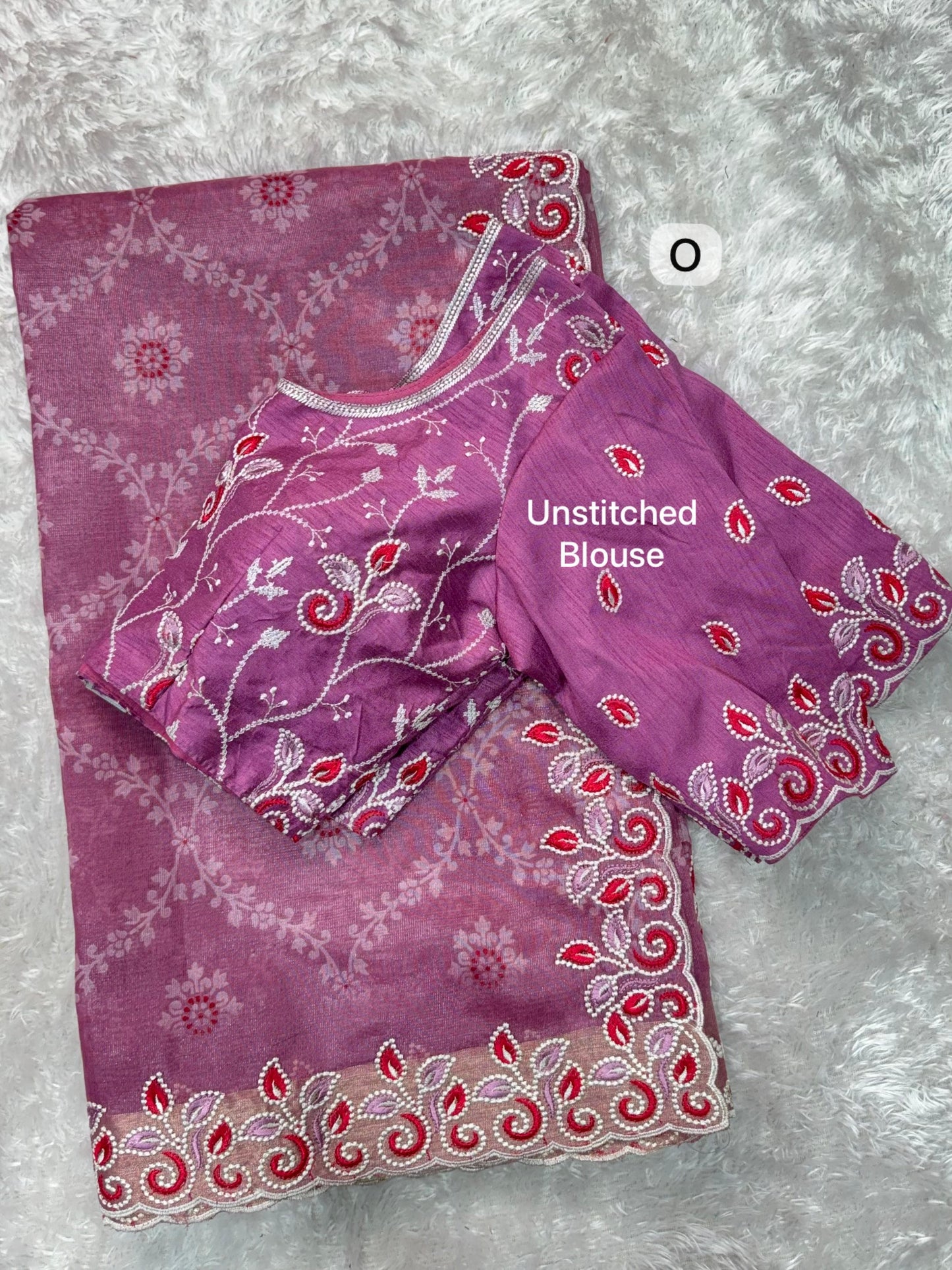 Barfi Cotton Satin Embroidered Saree with Designer Blouse