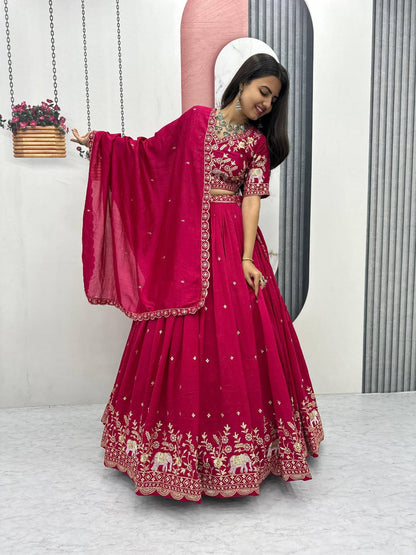 Festival Special Vichitra Silk Embroidered Lehenga Choli with Dupatta – Royal Blue & Rani Pink