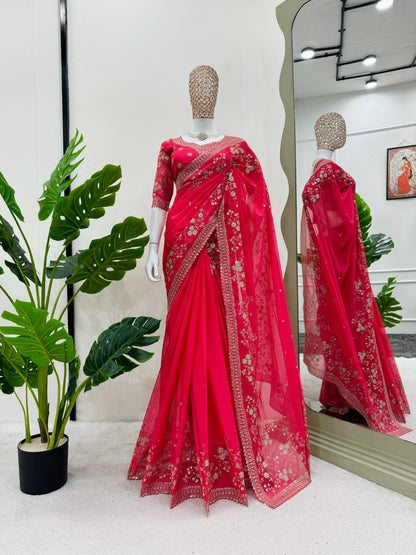 Designer Tibby Silk Saree with Thread & Sequence Work – Wedding Special