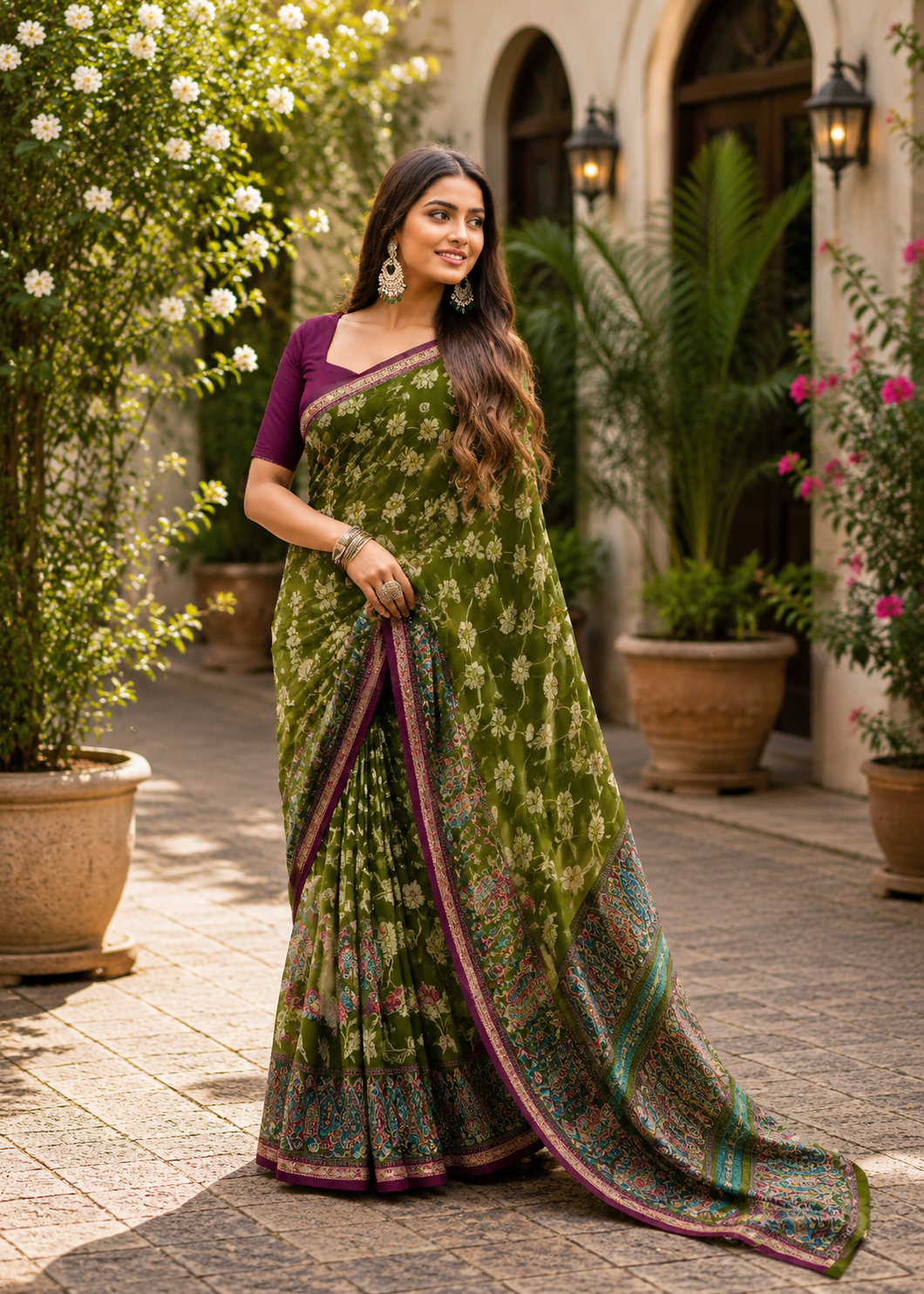 Pathshala Premium Viscose Mul Cotton Printed Saree with Zari Border
