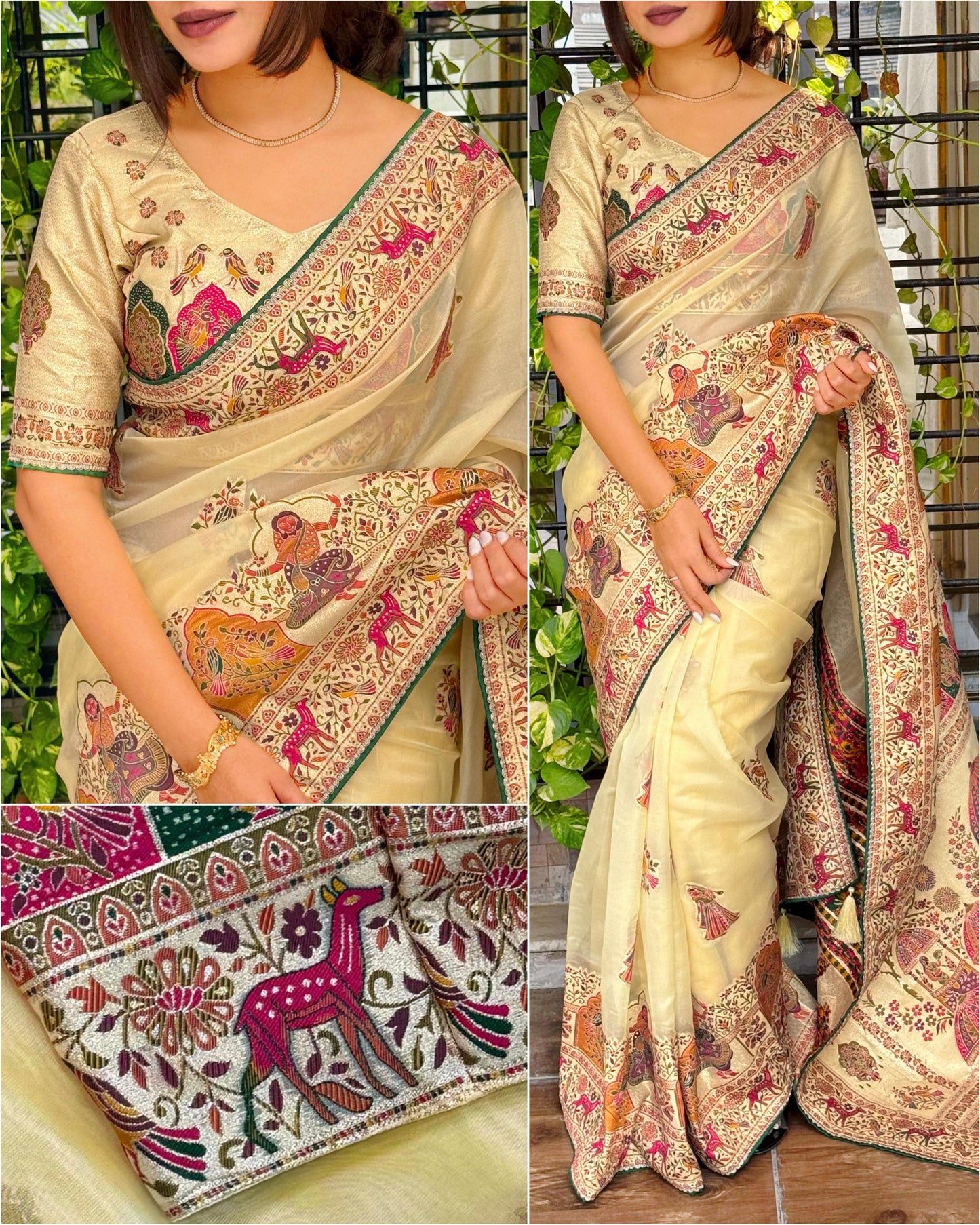 Rajwadi Heritage Pure Organza Jacquard Saree with Rich Zari Weaving