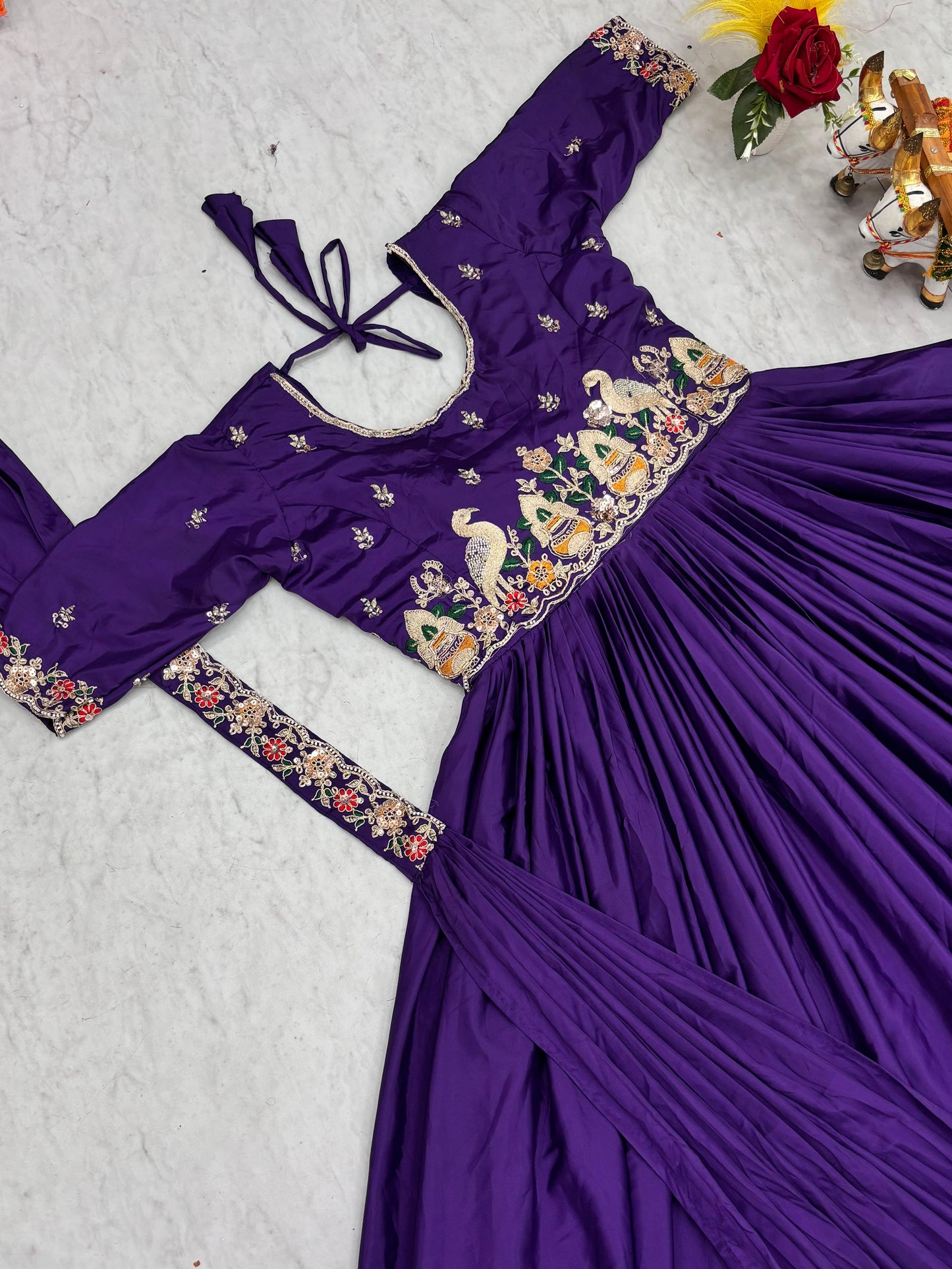 Festival Wear Embroidered Long Gown With Dupatta