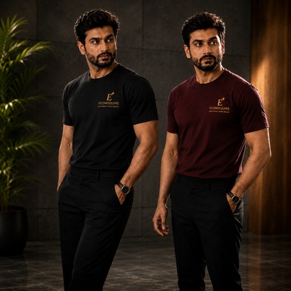 Ecomsquire Premium Men's T-Shirt Combo Pack (Black & Maroon) | Round Neck Casual Cotton Tee