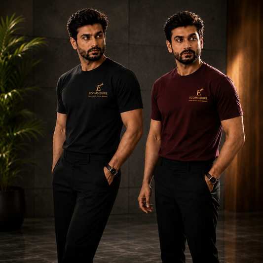 Ecomsquire Premium Men's T-Shirt Combo Pack (Black & Maroon) | Round Neck Casual Cotton Tee