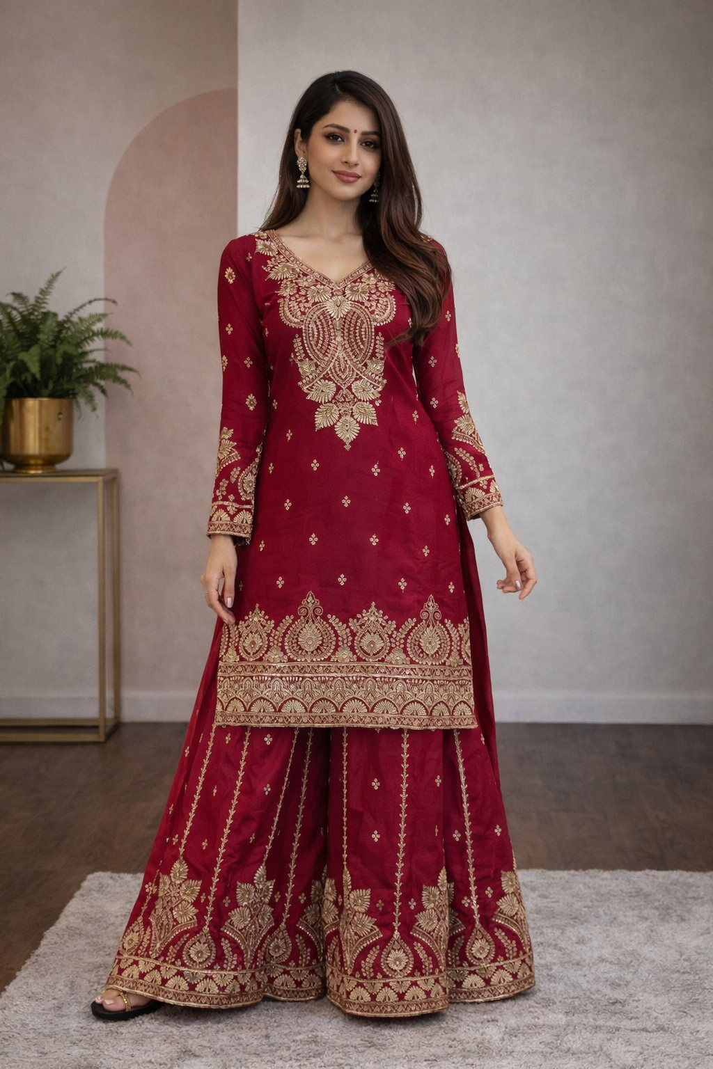 Designer Chinon Embroidery Top Palazzo Set with Dupatta