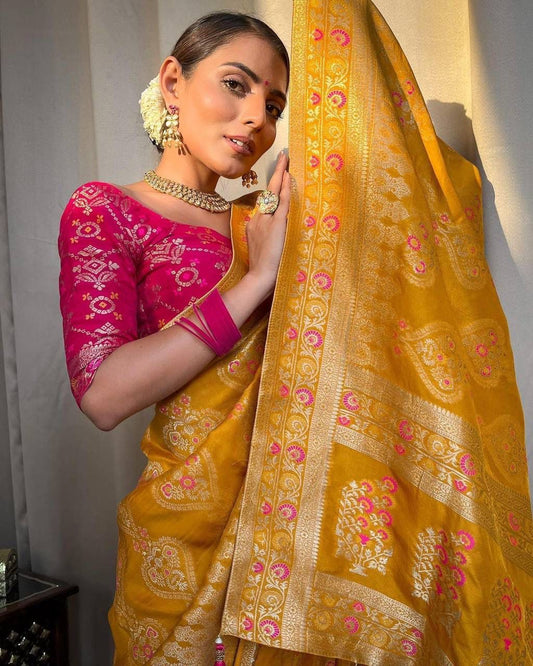 Mustard Yellow Woven Saree