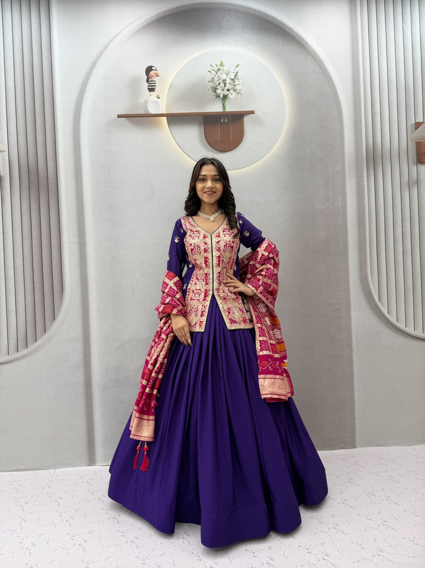 Festival Badhni Chinon Silk Lehenga Choli with Heavy Embroidery & Jacquard Dupatta