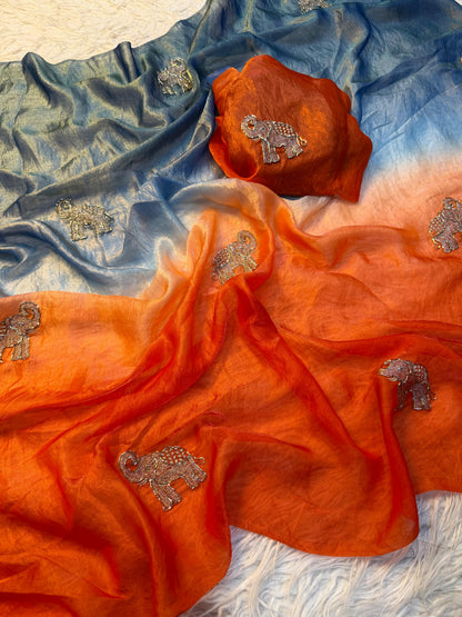 Soft Space Silk Ombre Saree with Sequins & Zari Work – Designer Party Wear