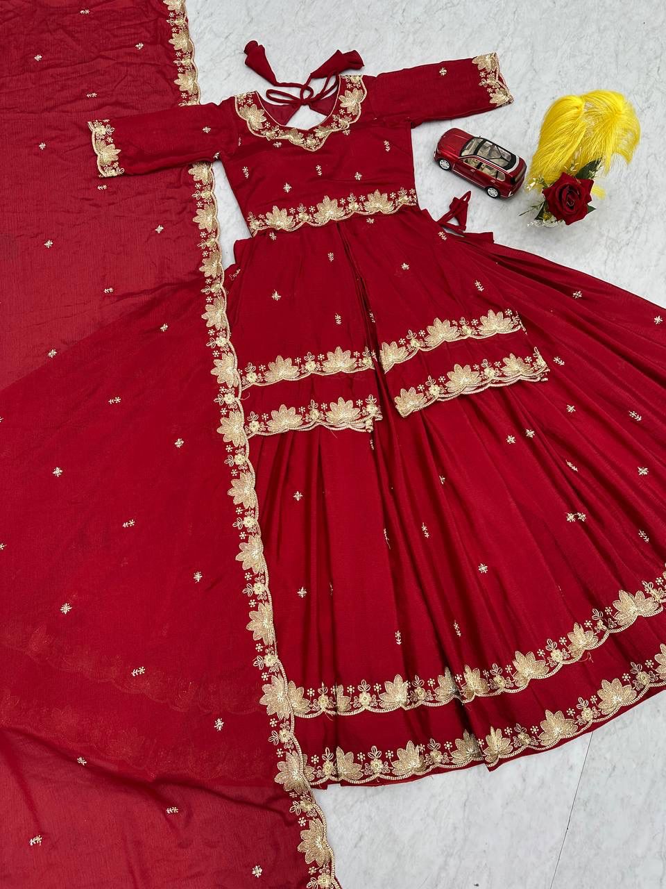 Premium Chinon Silk Wedding Wear Lehenga Choli with Sequence Work