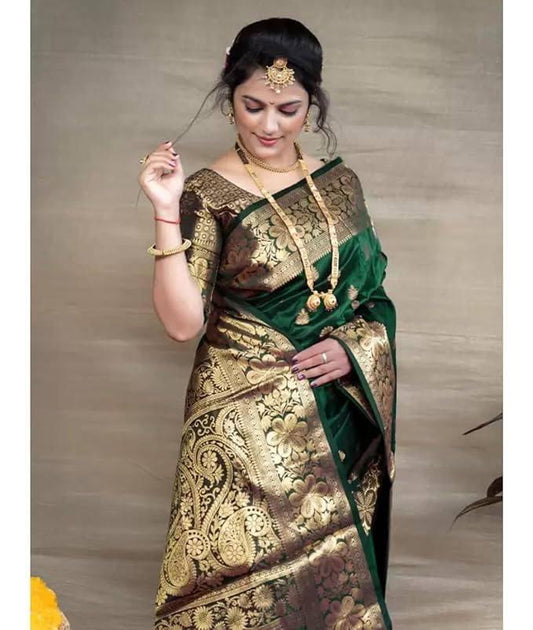 Bottle Green Zari Work Saree