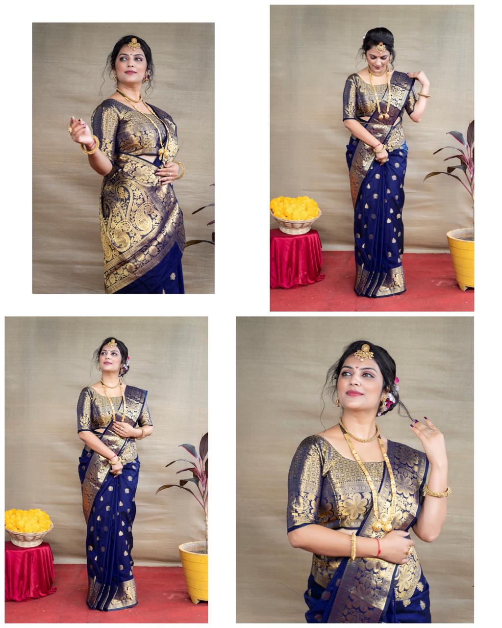 Navy Blue Zari Work Saree