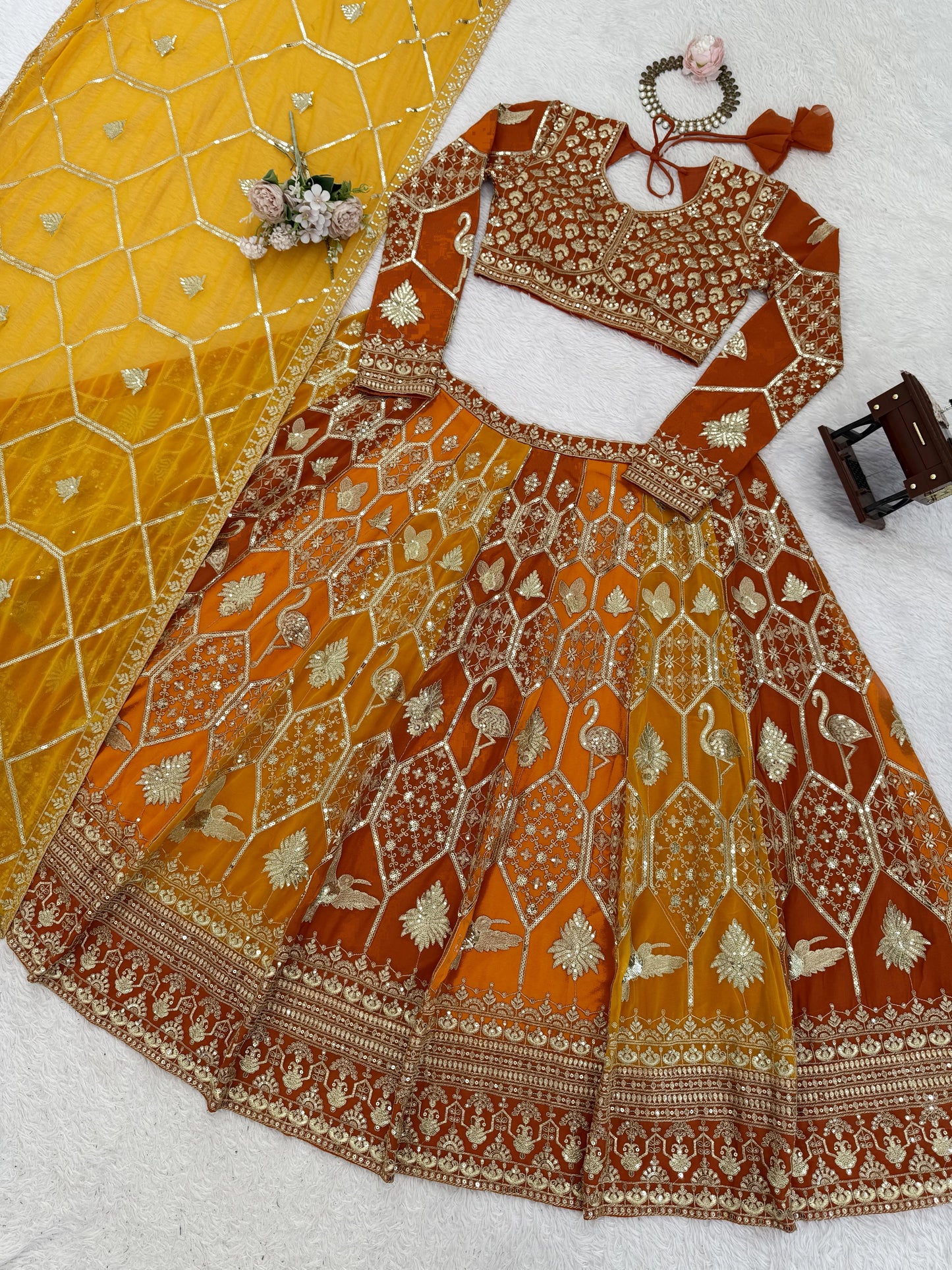 Premium Heavy Faux Georgette Embroidered Lehenga Choli with 4.80 Meter Flair
