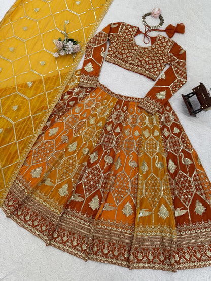 Premium Heavy Faux Georgette Embroidered Lehenga Choli with 4.80 Meter Flair