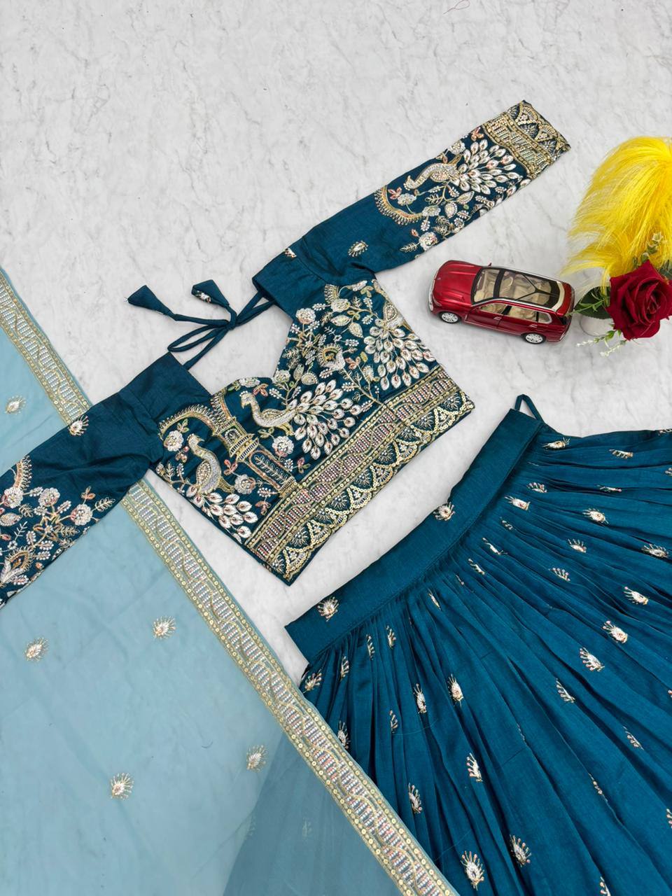 Designer Vichitra Silk Embroidered Lehenga Choli with Dupatta