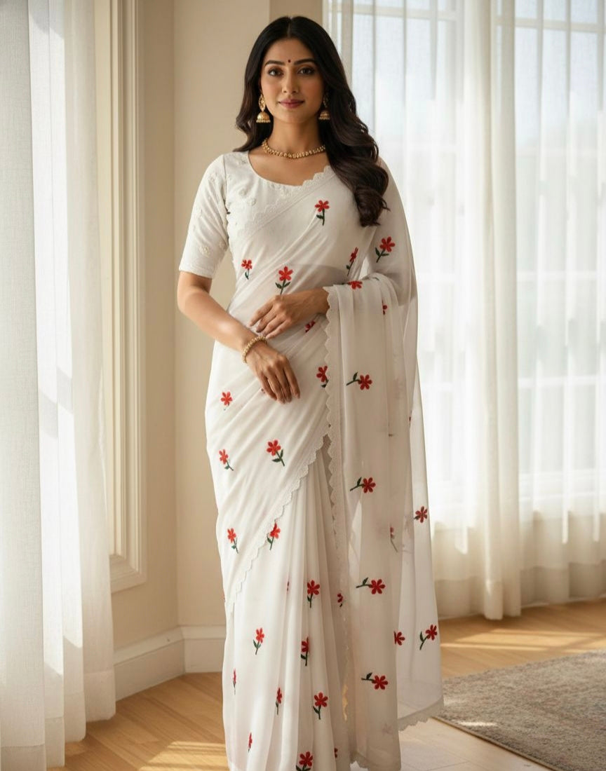 Floral Embroidered Georgette Saree – Lightweight Daily & Party Wear