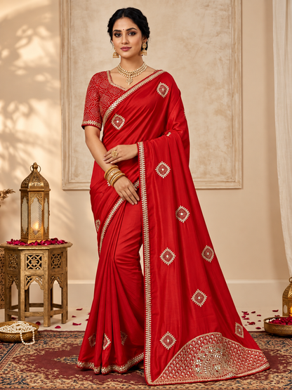 Chinon Saree with Heavy Bandhej Patch Butta & Gotapatti Work
