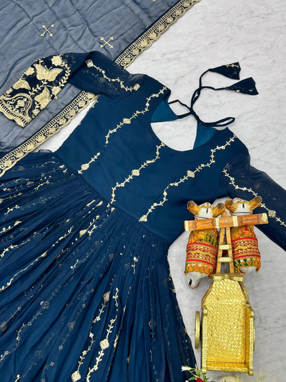 Festival Wear Fox Georgette Embroidered Long Gown with Dupatta