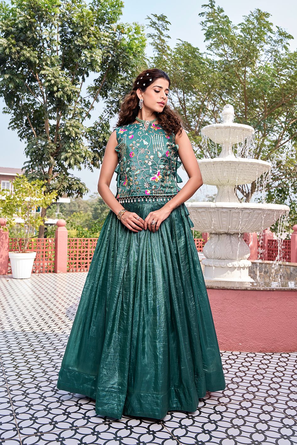 Pure Gold Crush Wedding Lehenga Choli with Embroidered Shrug | Heavy Sequence Work | Fully Stitched