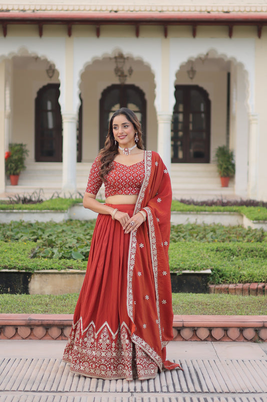 Designer Vichitra Silk Lehenga Choli with Heavy Sequins & Thread Embroidery Work