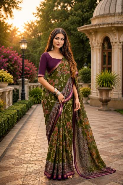 Pathshala Premium Viscose Mul Cotton Printed Saree with Zari Border