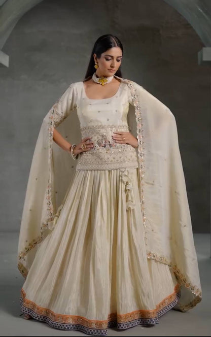 Elegant Chinon Crop Top Lehenga Set with Embroidered Dupatta