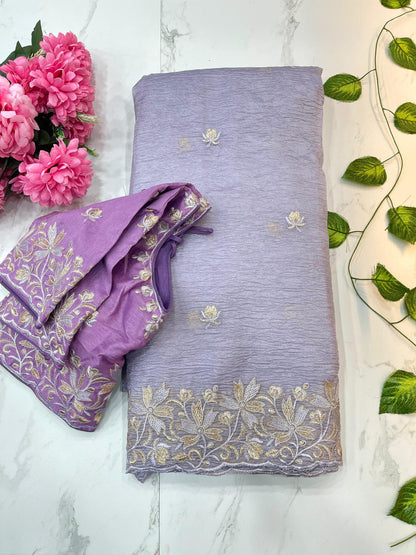 Daisy-2 Candy Crush Fabric Embroidery Saree with Stitched Blouse