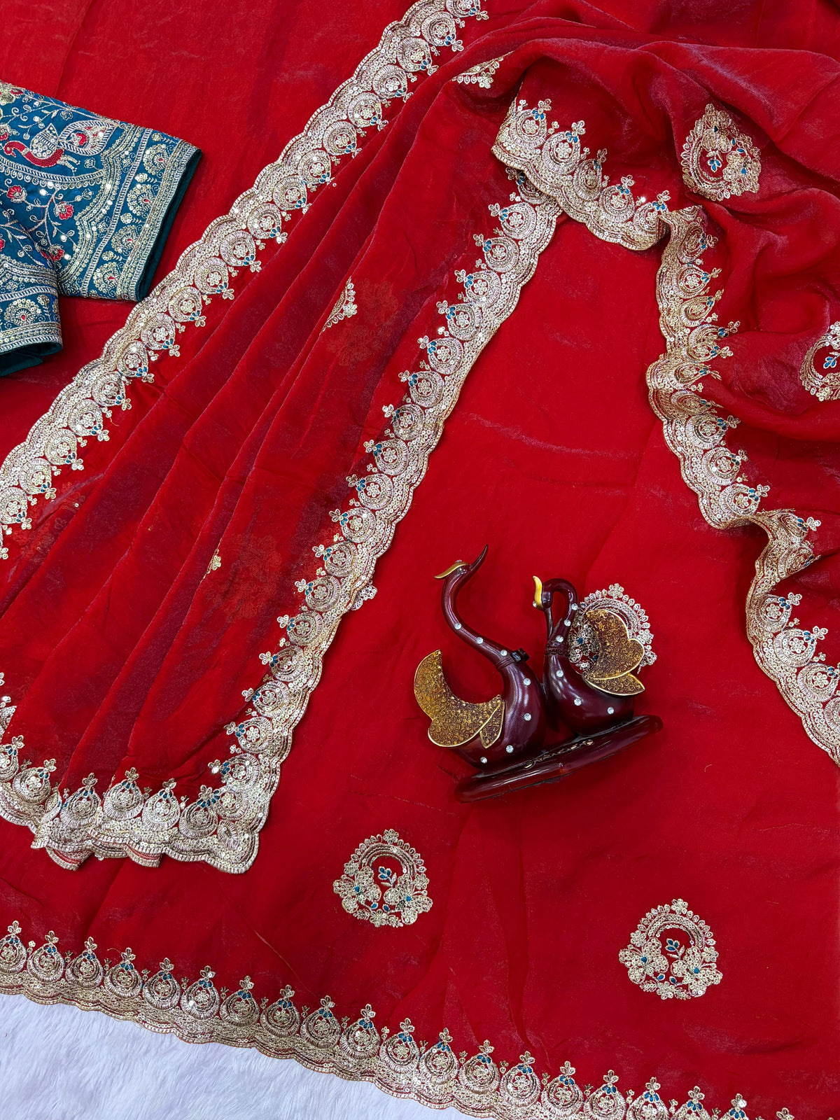 Designer Soft Space Silk Saree with Heavy Embroidered Blouse