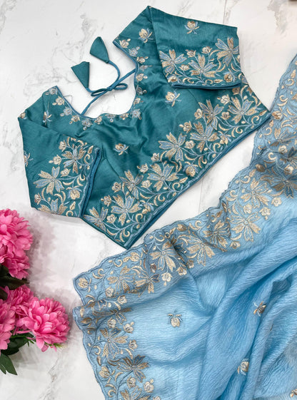 Daisy-2 Candy Crush Fabric Embroidery Saree with Stitched Blouse