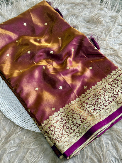 Royal Banarasi Glass Satin Silk Saree with Elegant Zari Woven Border