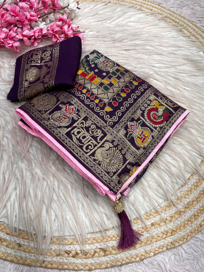 Wedding Special Dola Silk Designer Saree with Zarkhan Work