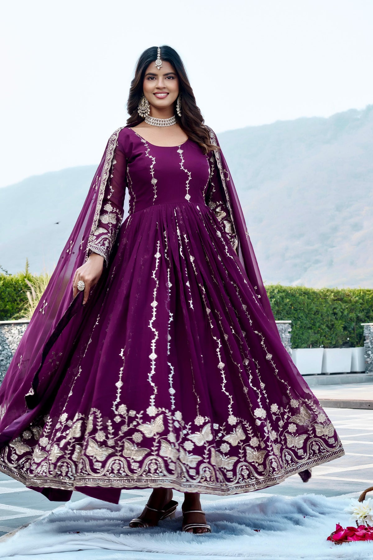 Festival Wear Fox Georgette Embroidered Long Gown with Dupatta
