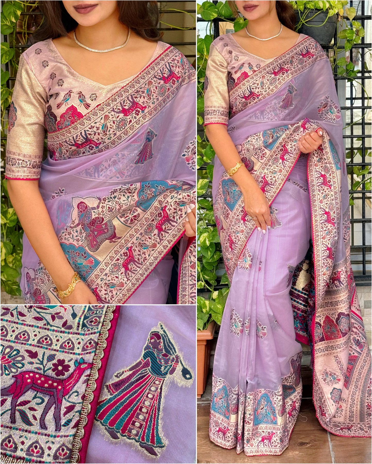 Rajwadi Heritage Pure Organza Jacquard Saree with Rich Zari Weaving