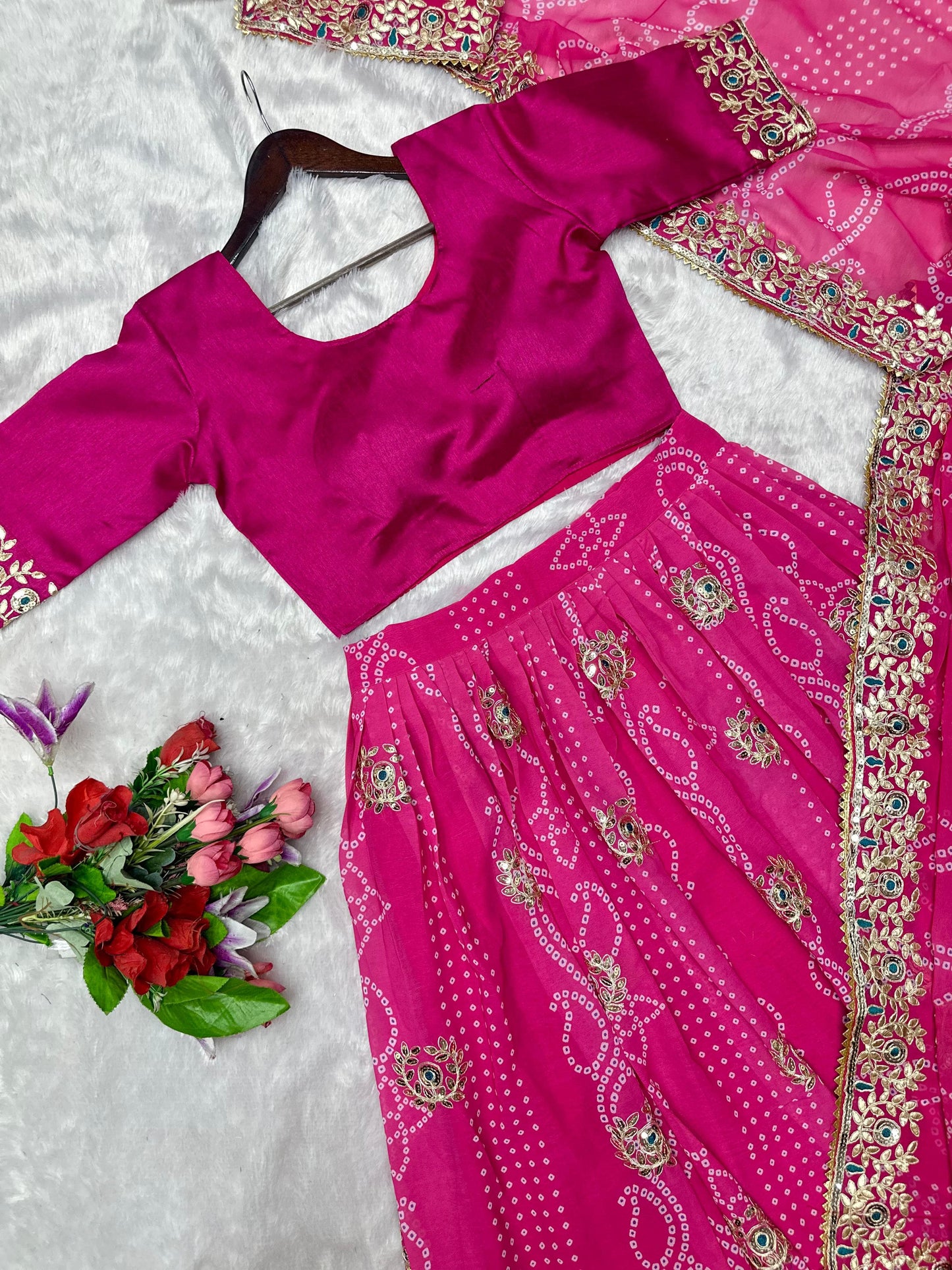 Bandhani Print Embroidered Lehenga Choli Set