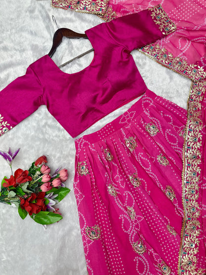 Bandhani Print Embroidered Lehenga Choli Set