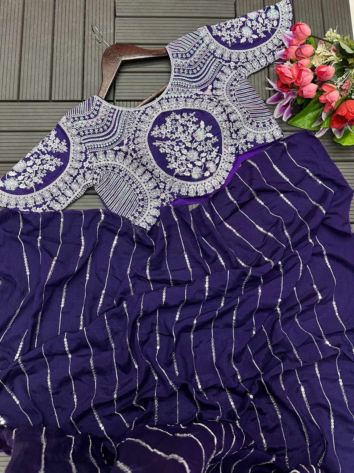 Designer Chinon Embroidery Lehenga Saree with Stitched Blouse & Dupatta