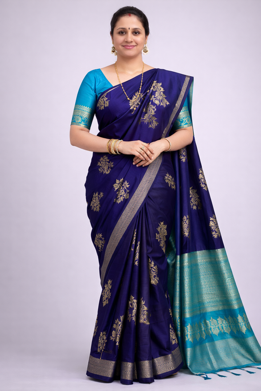 Navy Blue Jacquard Saree