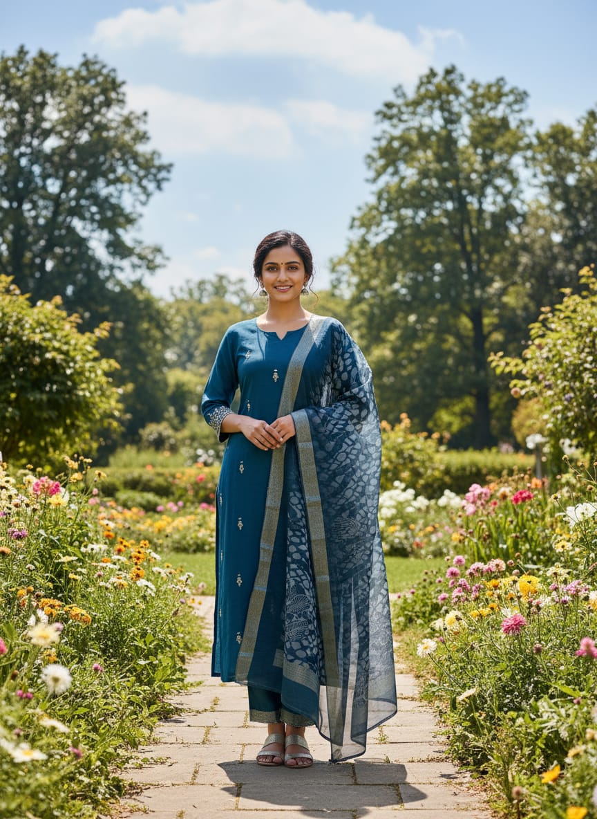 Premium Roman Silk Kurti Pant Set with Digital Print Dupatta – Festival Wear Designer Suit