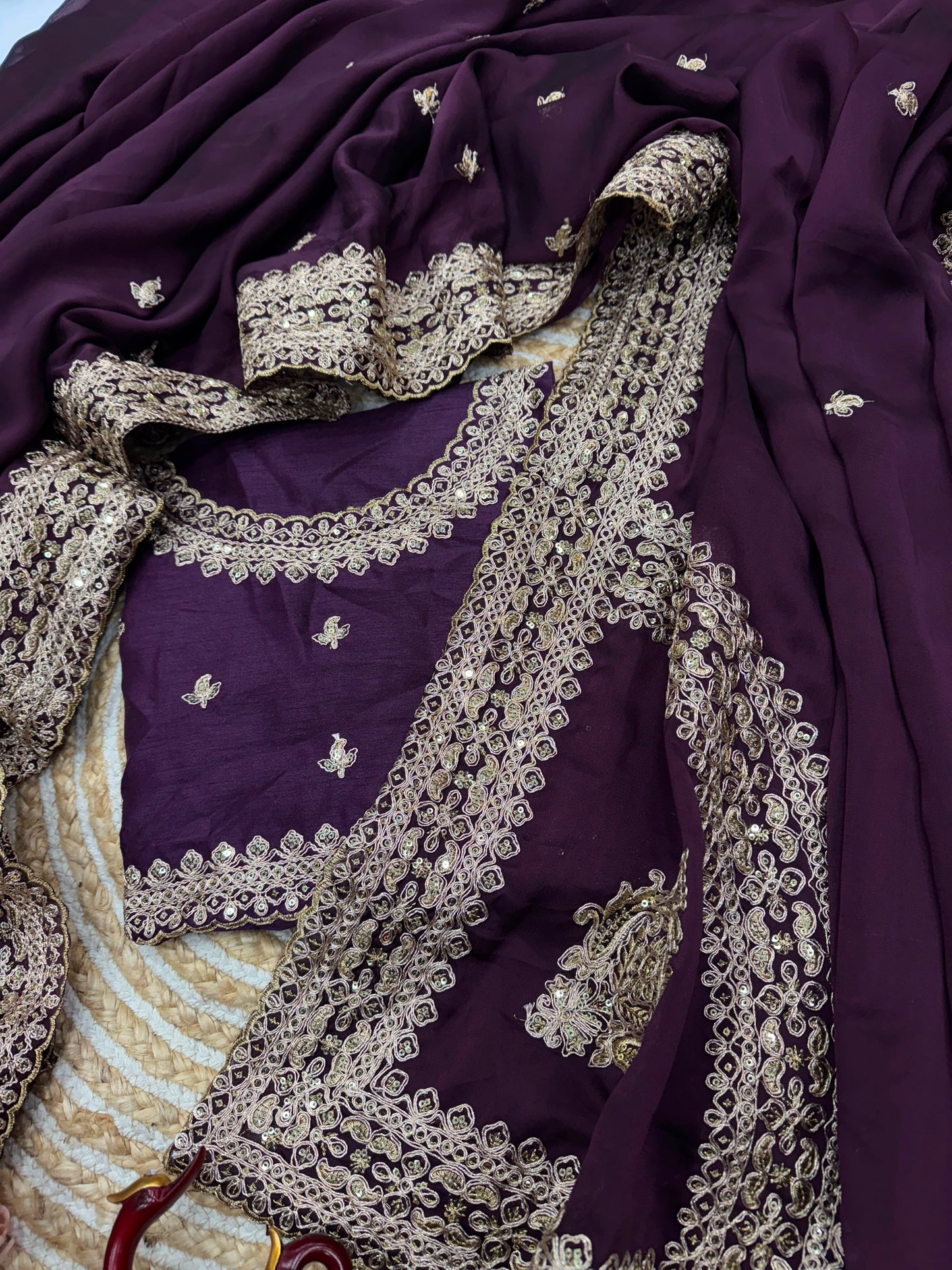 Purple Rangoli Silk Saree with Sequins & Dori Embroidery Work