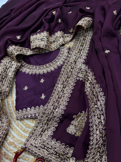 Purple Rangoli Silk Saree with Sequins & Dori Embroidery Work
